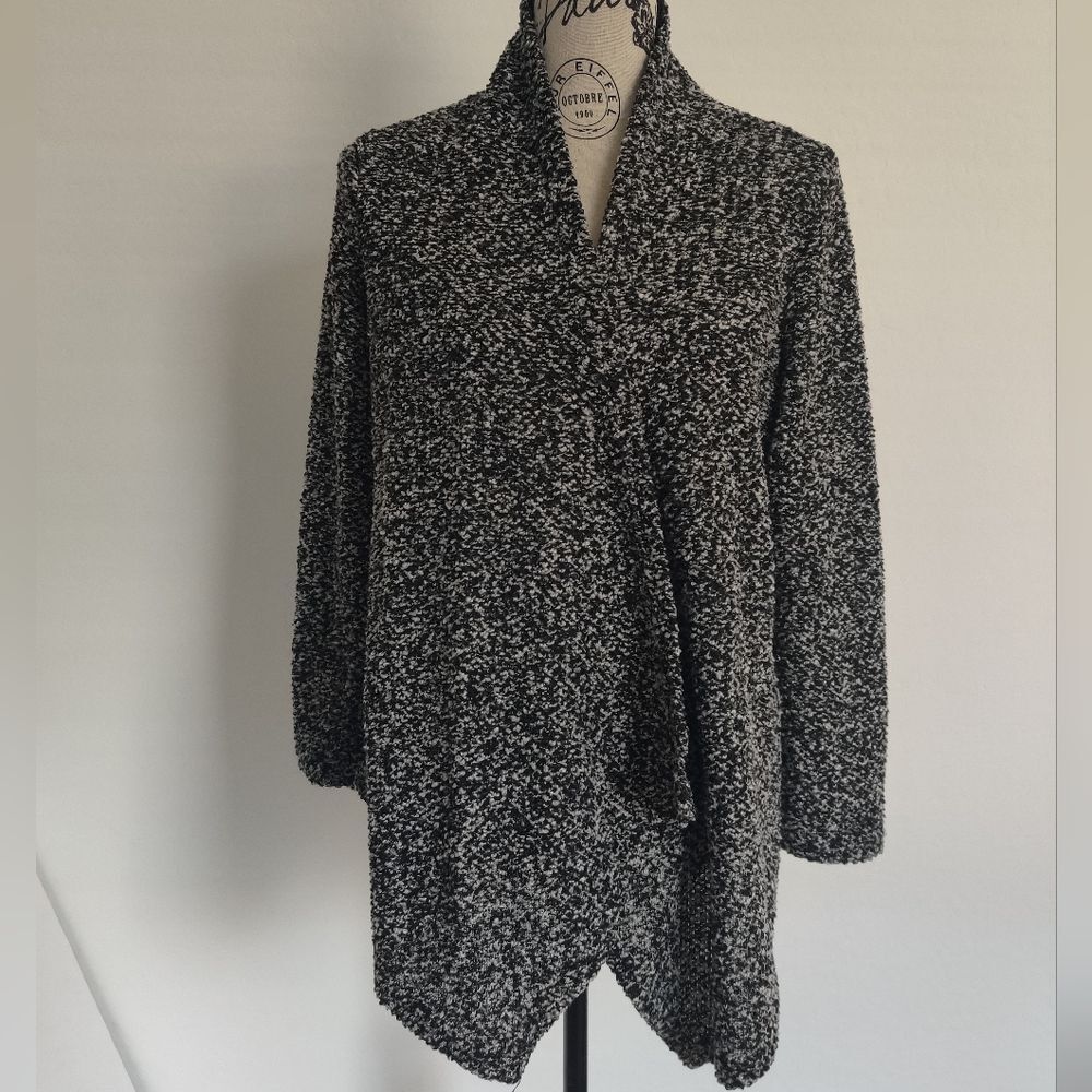 Sunday Black & Gray draped Knit cardigan sweater Cozycore Warm Lagenlook _Medium